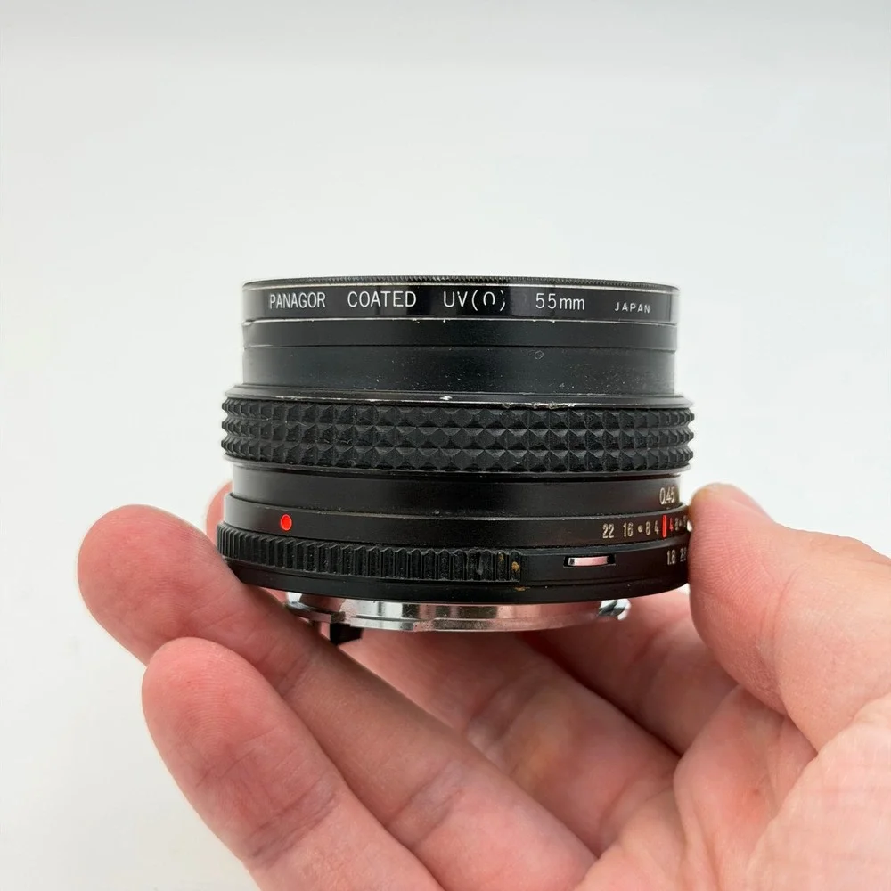 Konica Hexanon AR 40mm f1.8 Pancake Lens Prime with Panagor 55mm UV Filter